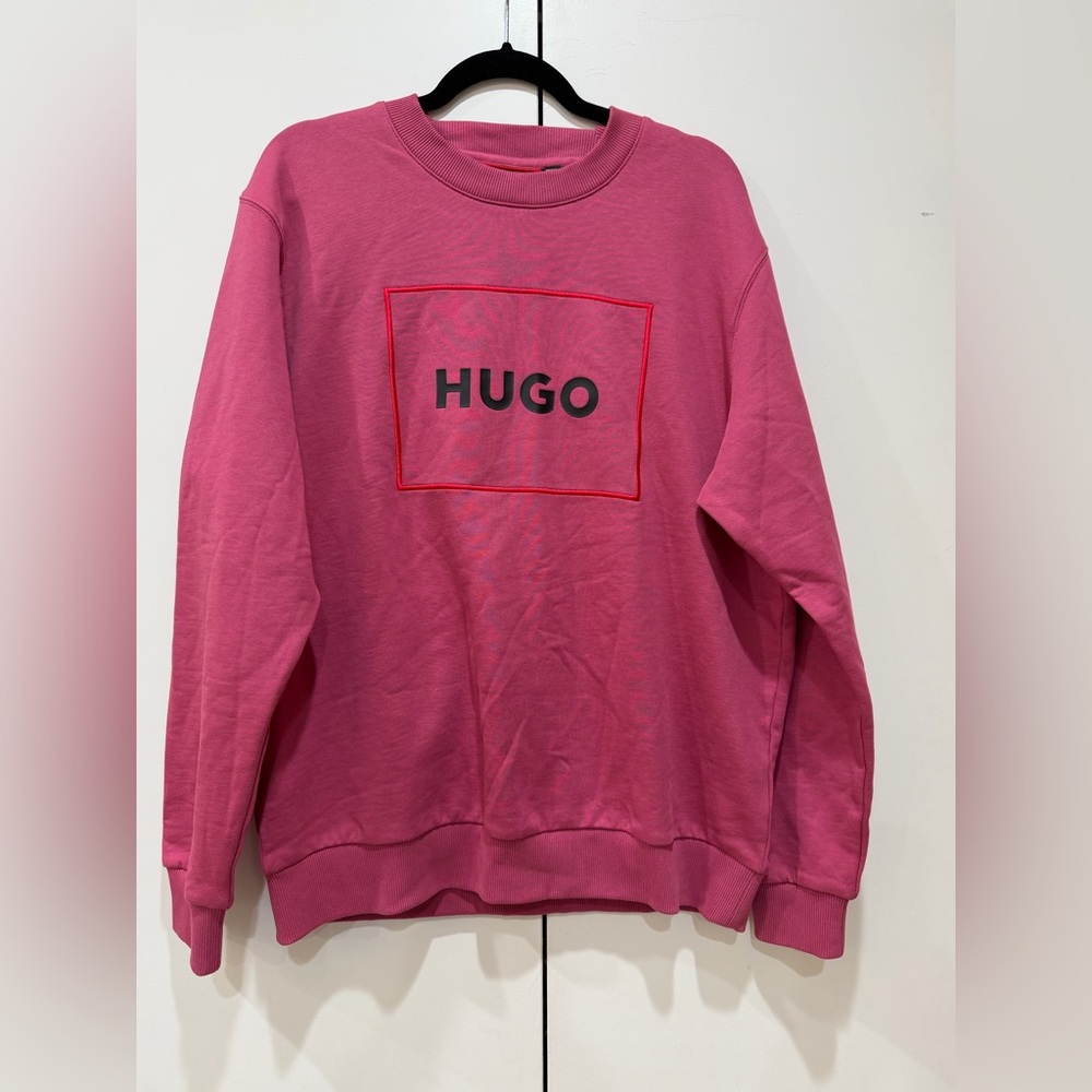 NEW HUGO Boss Duragol222 Men's Big Square Crew Neck Logo Sweatshirt Sz Large